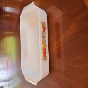 VINTAGE Fire King Nature’s Bounty Milk Glass Loaf Pan/Baking Dish